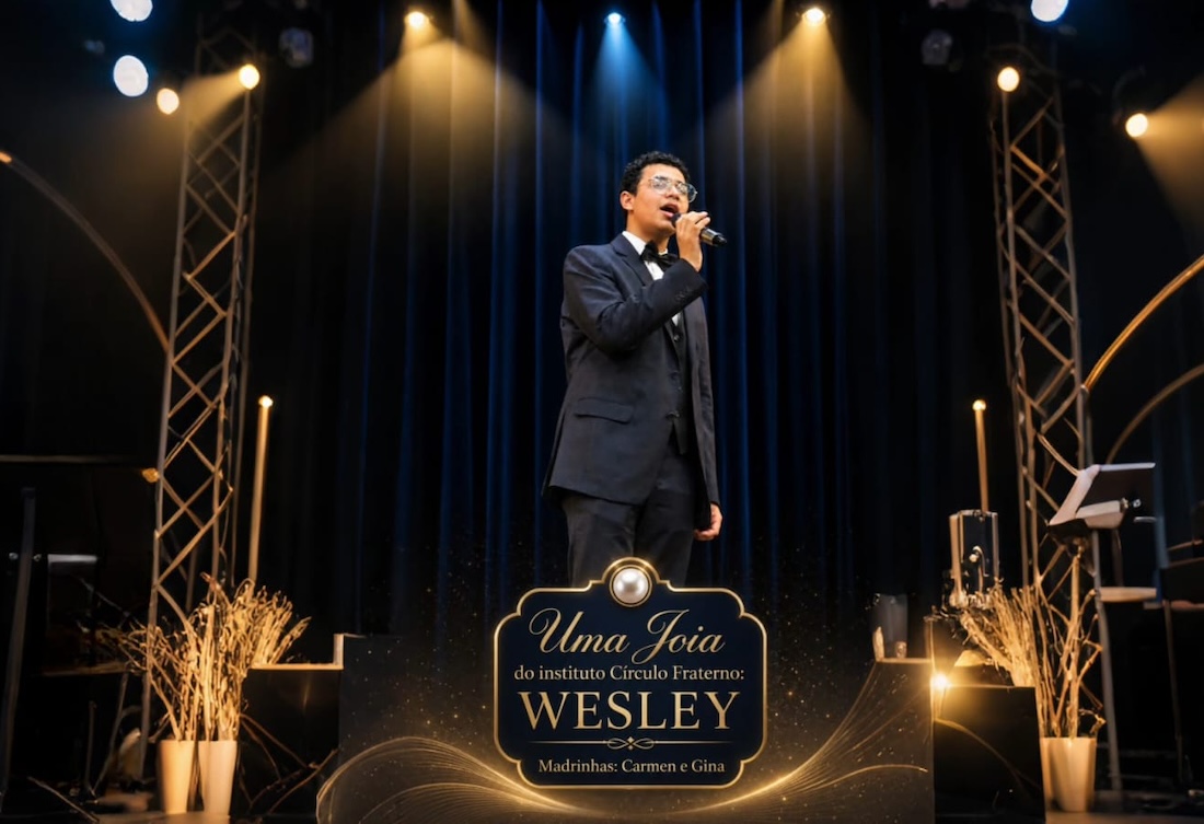 Wesley com 2 semestres de aula de inglês, se apresentou cantando *Fly Me To The Moon*, provando que é possível capacitar adolescentes e jovens carentes, com Ensino de Excelência, para obter resultados.
